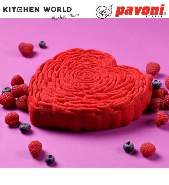 พิมพ์อบเค้กซิลิโคนหัวใจกุหลาบ PAVONI BW1085-086 ขนาด 1,000 มล. สีดำ